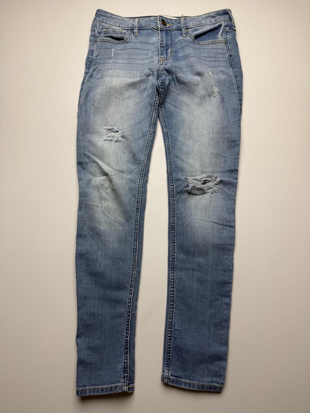Hollister Jeans Juniors 5S Blue Light Wash Low Rise Skinny Distressed Denim Y2K